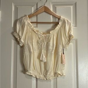 Elegant Cream Lace-Trimmed Blouse